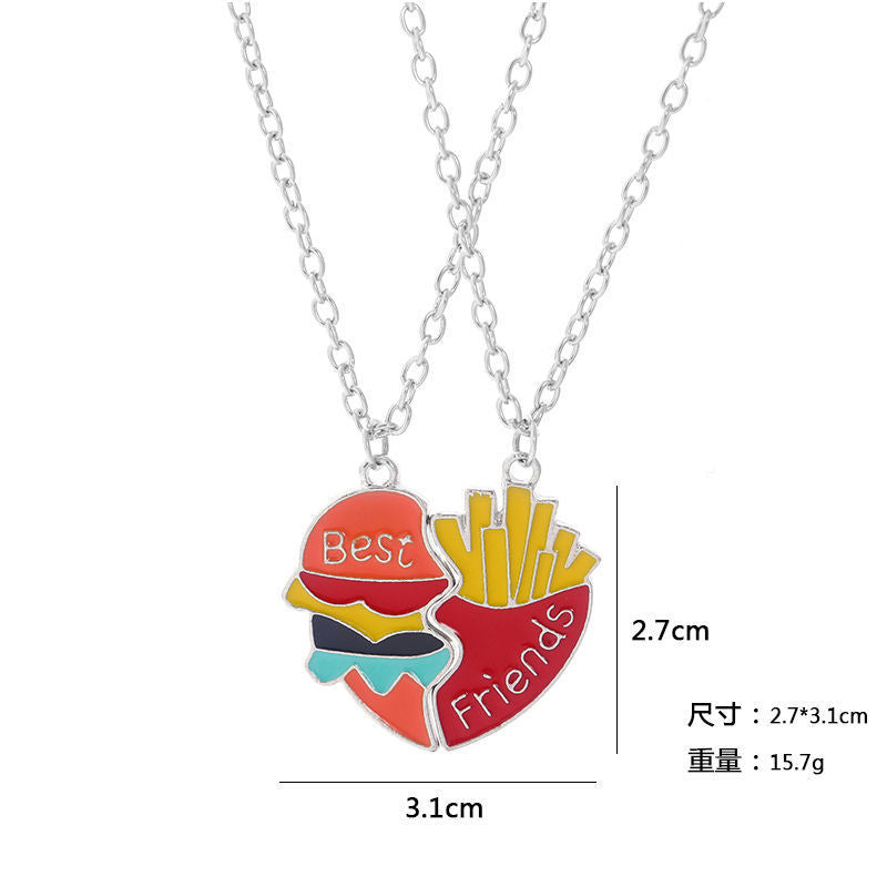 Wholesale Good Friends Two People Splicing Hamburger Love Alloy Necklace